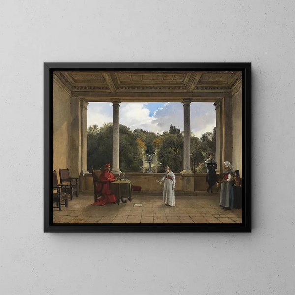 Audience avec le cardinal Aldobrandini dans la loggia de la villa Belvédère à Frascati - François-Marius Granet — cuadro enmarcado en la pared