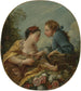 Una joven mujer y un joven hombre colocando aves jóvenes en una jaula. Los nidificantes de aves - François Boucher — vista de la obra
