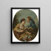 Una joven mujer y un joven hombre colocando aves jóvenes en una jaula. Los nidificantes de aves - François Boucher — cuadro enmarcado en la pared