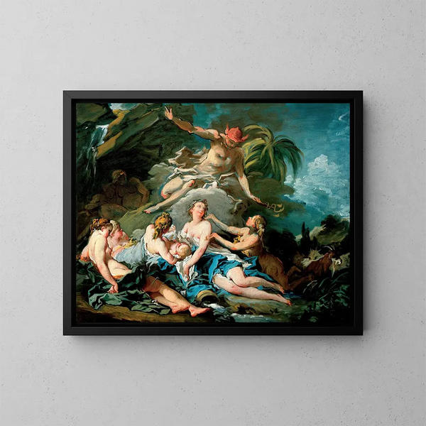 Mercure confiando al niño Baco a las ninfas de Nisa - François Boucher — cuadro enmarcado en la pared