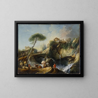 Vista de Tivoli con el templo de Vesta - François Boucher — cuadro enmarcado en la pared