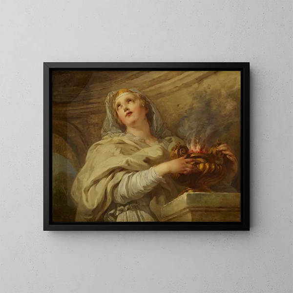 Una vestal manteniendo el fuego - François Lemoyne — cuadro enmarcado en la pared