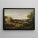 A landscape in Brazil overlooking the Várzea European and indigenous approaching a church in the foreground - Frans Post — framed artwork on a wall