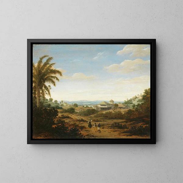 Landscape on the Rio Senhor de Engenho, Brazil - Frans Post — framed artwork on a wall
