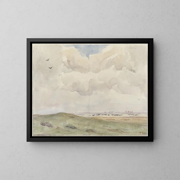 Paisaje de dunas con un rebaño - Frans Smissaert — cuadro enmarcado en la pared