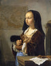 Young woman with a feather fan ready to go out - Frans van Mieris the Elder — artwork view