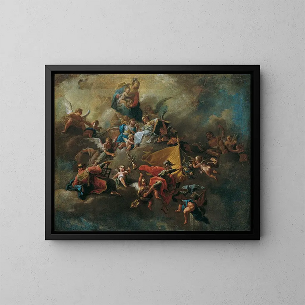 María con el Niño y santos en trono sobre nubes - Franz Anton Palko — cuadro enmarcado en la pared