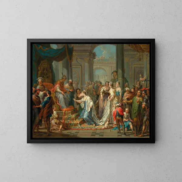 Esther before King Ahasuerus - Franz Christoph Janneck — framed artwork on a wall
