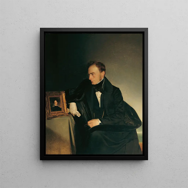 El pintor Franz Wipplinger mirando el retrato miniatura de su hermana fallecida - Franz Eybl — cuadro enmarcado en la pared