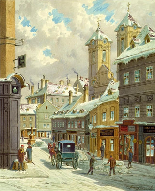 Franz Gerasch - Die Neustiftgasse in Wien mit der Ulrichskirche.webp