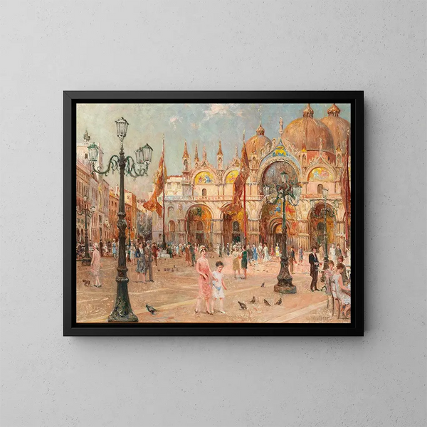 Venise, una escena animada en la plaza San Marcos - Franz Guillery — cuadro enmarcado en la pared