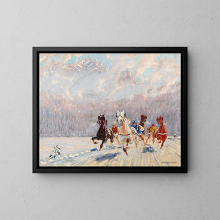 Carrera de trineos en invierno - Franz Hienl-Merre — cuadro enmarcado en la pared