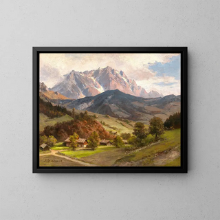 Hochkönig desde el pueblo alpino - Franz Kulstrunk — cuadro enmarcado en la pared