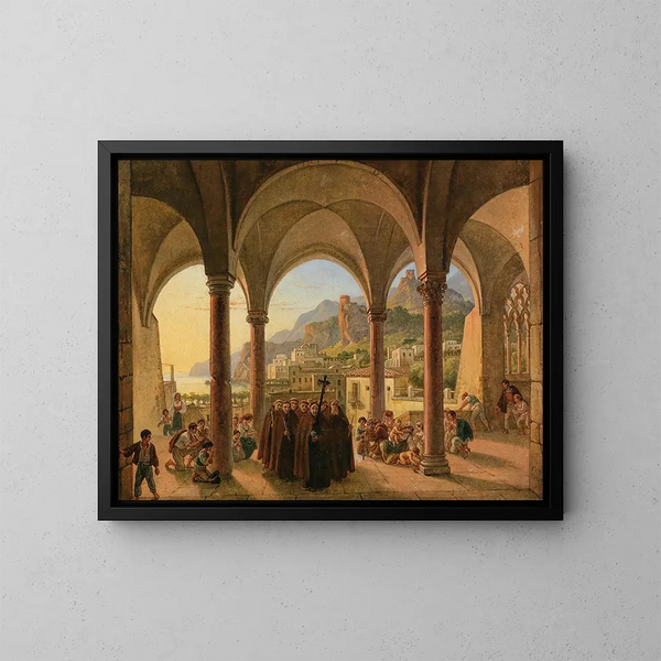 Vista de Amalfi desde el pórtico de la catedral - Franz Ludwig Catel — cuadro enmarcado en la pared