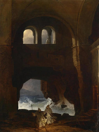 Franz Ludwig Catel - Mnche im Hof eines Klosters am Meer.webp