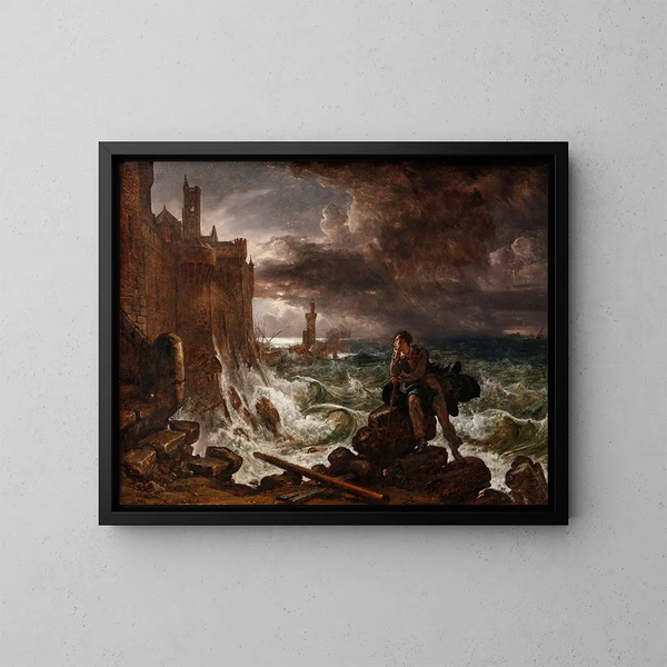 Escena nocturna del fin de René - Franz Ludwig Catel — cuadro enmarcado en la pared