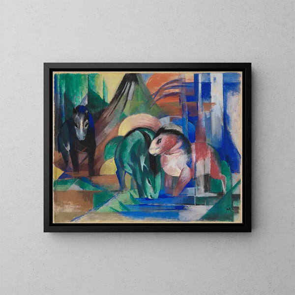Tres caballos junto al agua forestal - Franz Marc — cuadro enmarcado en la pared