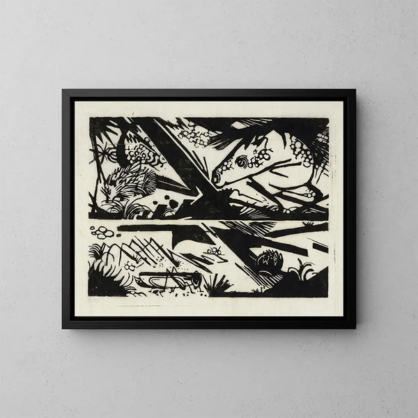 Horse and Hedgehog - Franz Marc — framed artwork on a wall