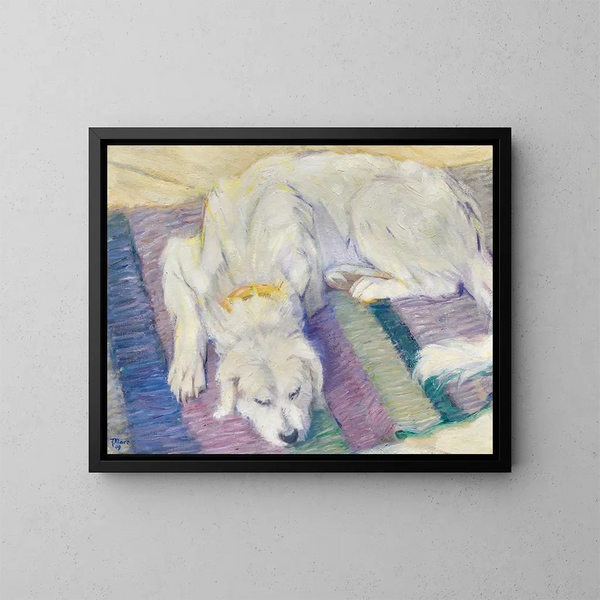 Sleeping Dog, Dog Portrait - Franz Marc — framed artwork on a wall