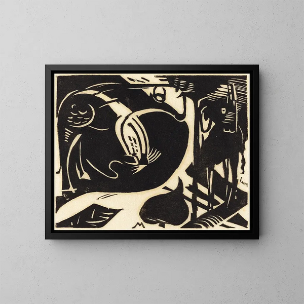 Two Mythical Animals - Franz Marc — framed artwork on a wall
