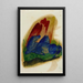Dos caballos azules frente a una roca roja - Franz Marc — cuadro enmarcado en la pared