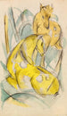 Two Yellow Animals and Two Yellow Deer - Franz Marc — artwork view