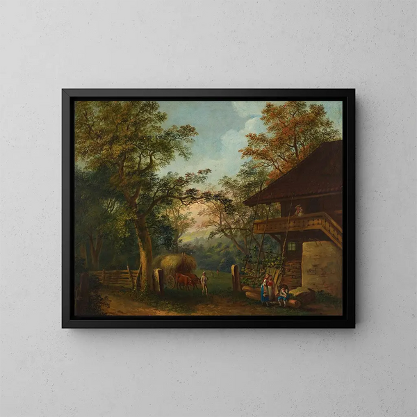 campesinos alrededor de la casa - Franz Niklaus König — cuadro enmarcado en la pared