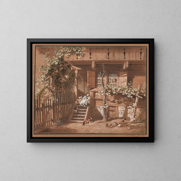 Familia de campesinos con animales - Franz Niklaus König — cuadro enmarcado en la pared