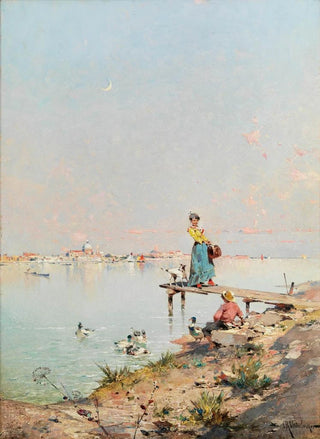Franz Richard Unterberger - Blick auf Venedig am Ufer der Lagune.webp