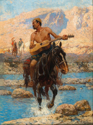 Franz Roubaud - A Rider with Guitar Crossing a Ford.webp