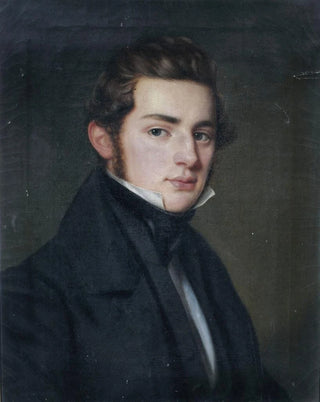 Franz Seraph Stirnbrand - Bildnis eines jungen Herrn in schwarzem Gehrock in Dreiviertelansicht nach rechts.webp