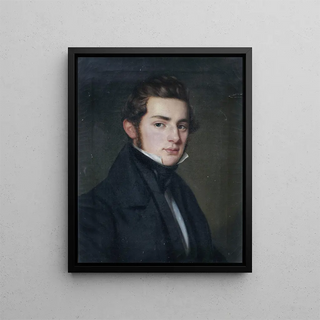 Franz Seraph Stirnbrand - Bildnis eines jungen Herrn in schwarzem Gehrock in Dreiviertelansicht nach rechts.webp