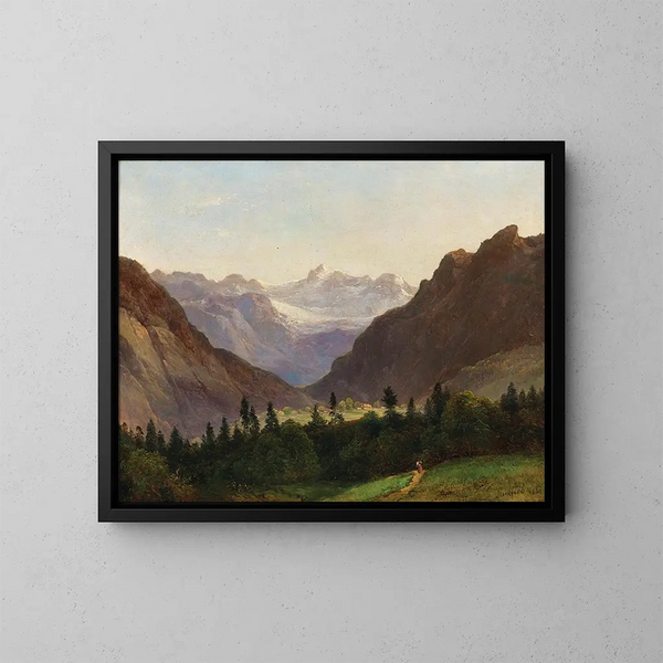 Vista de la cordillera del Dachstein desde el Alpenhotel Wasnerin en Bad Aussee - Franz Steinfeld — cuadro enmarcado en la pared