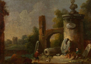 Franz Thomas Canton - Phantastische Ruinenlandschaft mit Denksule.webp