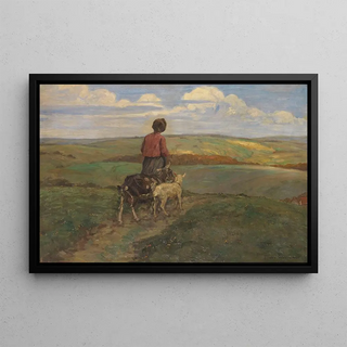 Franz Wallischeck - Mdchen mit Ziegen auf dem Heimweg.webp