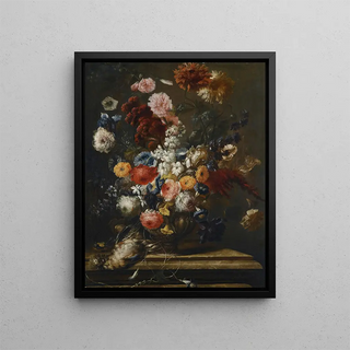 Franz Werner von Tamm - A Still Life Of Flowers In An Urn On A Marble Ledge With A Bird.webp