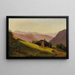 Mountain landscape painting with chalets and farmers harvesting - Franz Wipplinger — framed artwork on a wall