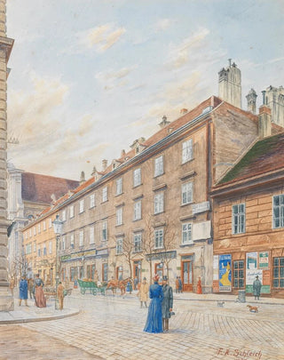 Franz Xaver Schleich - Blick in die Schwarzspanierstrae mit dem Sterbehaus Beethovens.webp