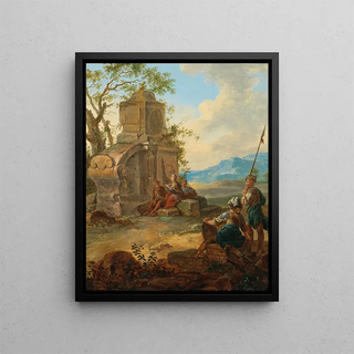 Franz de Paula Ferg - A landscape with ruins and resting figures.webp