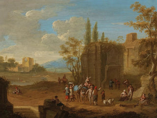 Un paisaje con viajeros cerca de ruinas romanas - Franz de Paula Ferg — vista de la obra
