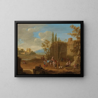 Un paisaje con viajeros cerca de ruinas romanas - Franz de Paula Ferg — cuadro enmarcado en la pared