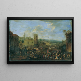 Franz de Paula Ferg - Jahrmarkt mit zinnenbekrntem Bergfried.webp