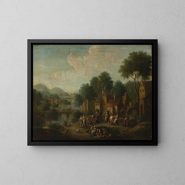 Paisaje con campesinos jugando - Franz de Paula Ferg — cuadro enmarcado en la pared