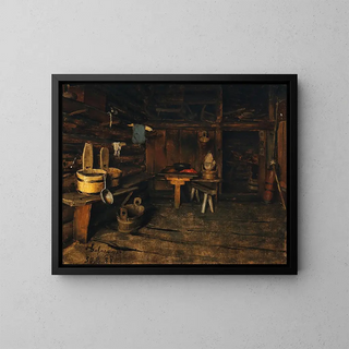 interior de una cabaña alpina - Franz von Defregger — cuadro enmarcado en la pared