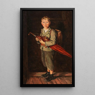 Franz von Defregger - Bauernbub mit Schirm und Ranzen.webp