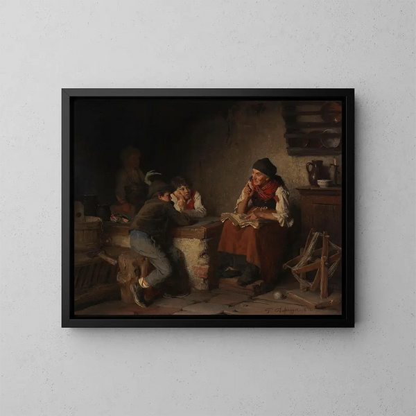 The storyteller - Franz von Defregger — framed artwork on a wall