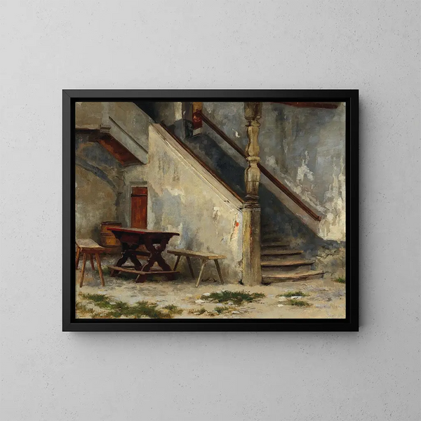 pasillo con escalera - Franz von Defregger — cuadro enmarcado en la pared