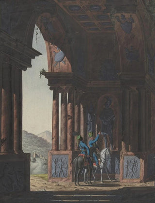 Franz von Hauslab the Younger - Two Mounted Soldiers in Classical Ruins for a poem by Cremes.webp