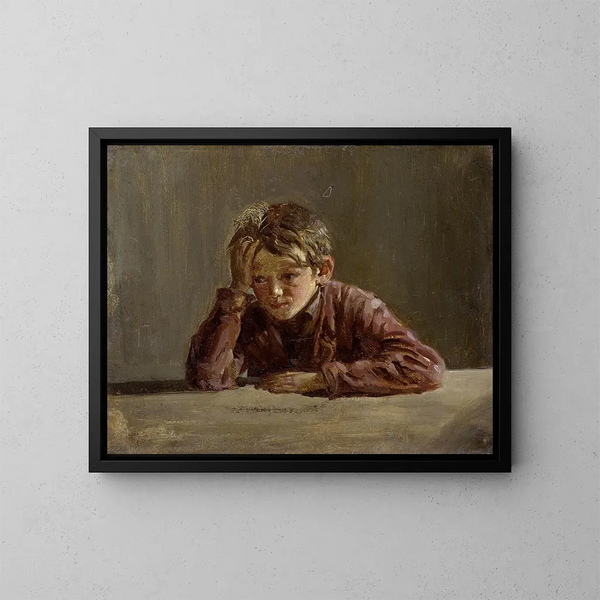 Georges, el hermano del artista, sentado en la mesa - Franz von Lenbach — cuadro enmarcado en la pared