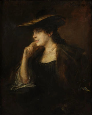 Franz von Lenbach - Portrt einer jungen Dame mit Pelzkragen und weitrandigem Hut.webp